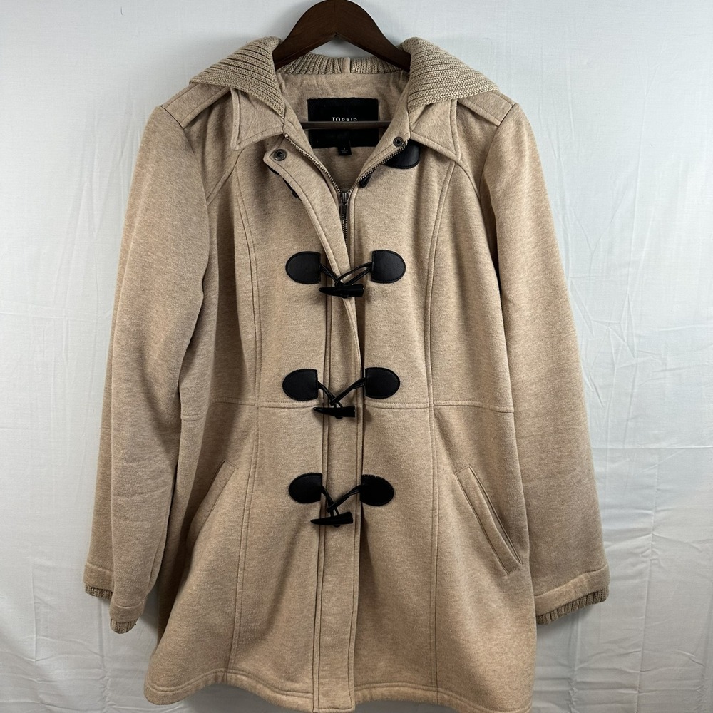 Torrid Womens Tan Fleece Toggle Duffle‎ Coat Hooded Jacket Beige Plus Size 1 1X